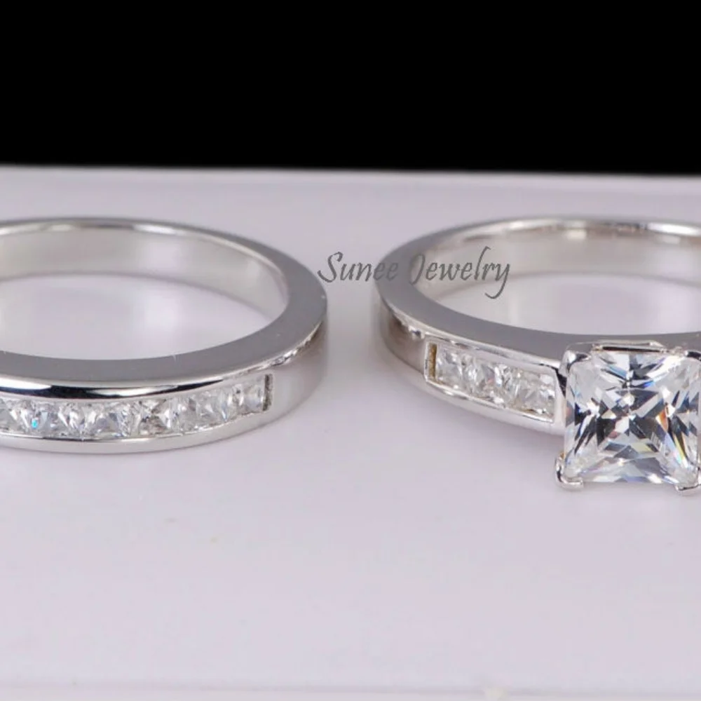 NEW 925 STERLING SILVER ENGAGEMENT RING WEDDING RING DIAMOND SET